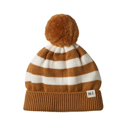 Alpine Pom Pom Beanie - Toffee Stripe