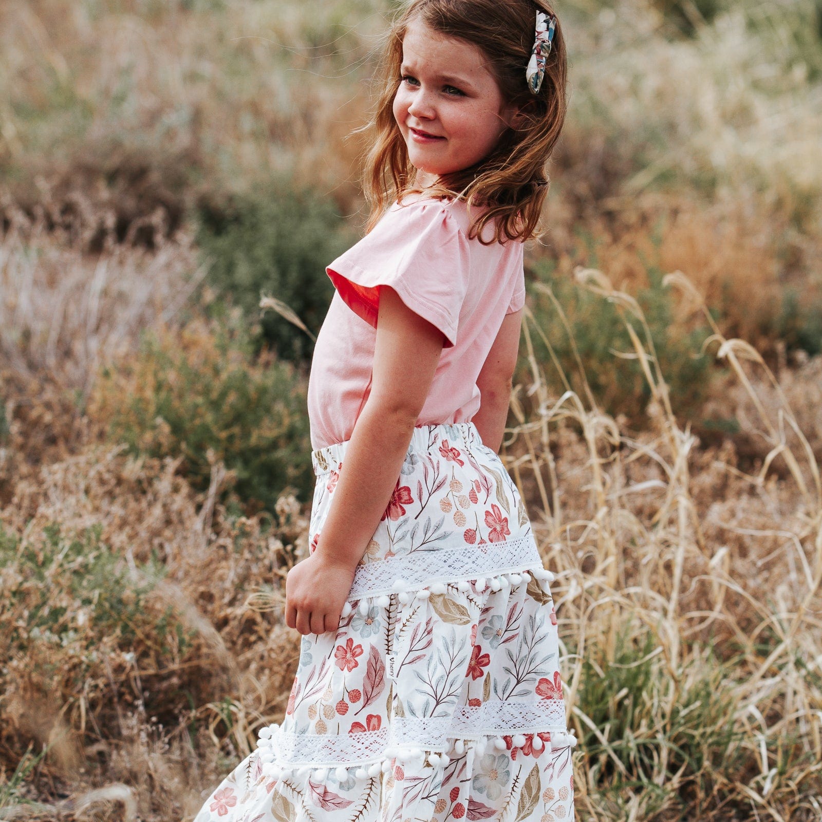 Peach Pink Girls Frill Sleeve Top