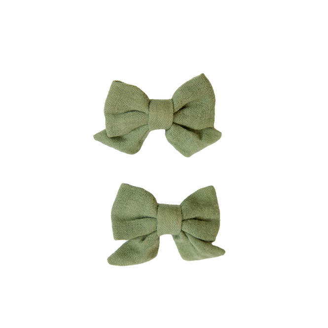Hedge Green Bow Hair Clips 2Pk