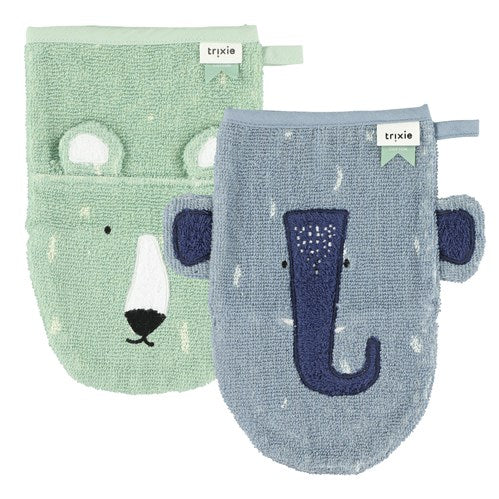 Mr Polar Bear-Mrs Elephant Organic Washcloths 2-pk