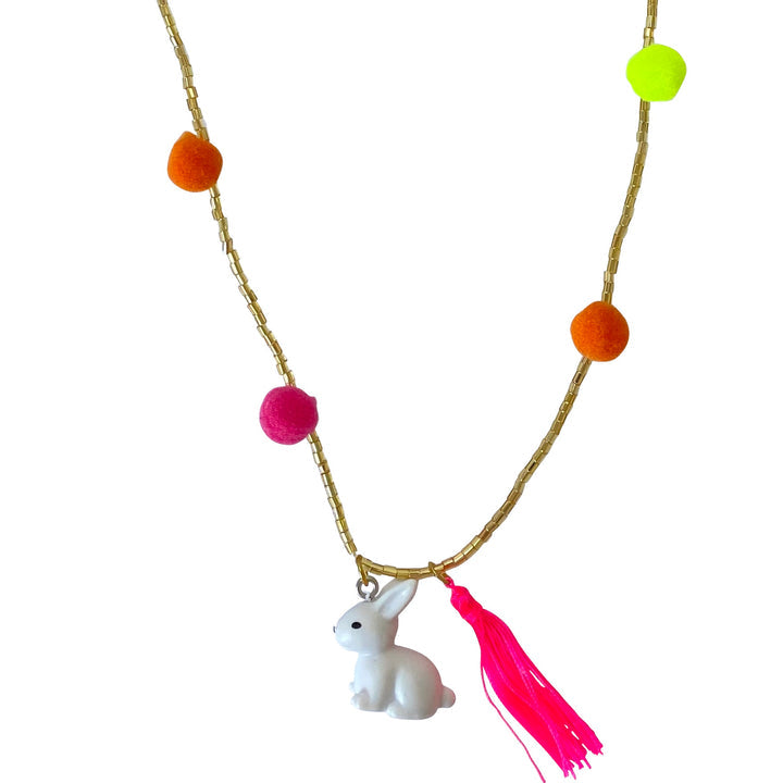 Rabbit Necklace with Neon Pom Poms
