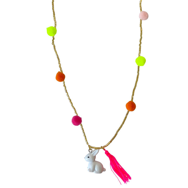 Rabbit Necklace with Neon Pom Poms