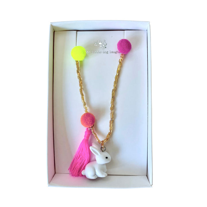 Rabbit Necklace with Neon Pom Poms