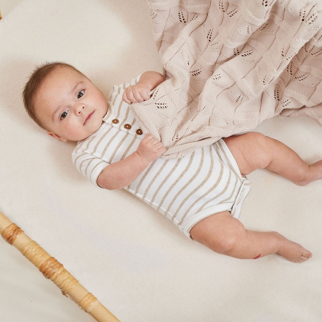 Stripe Rib Henley Onesie