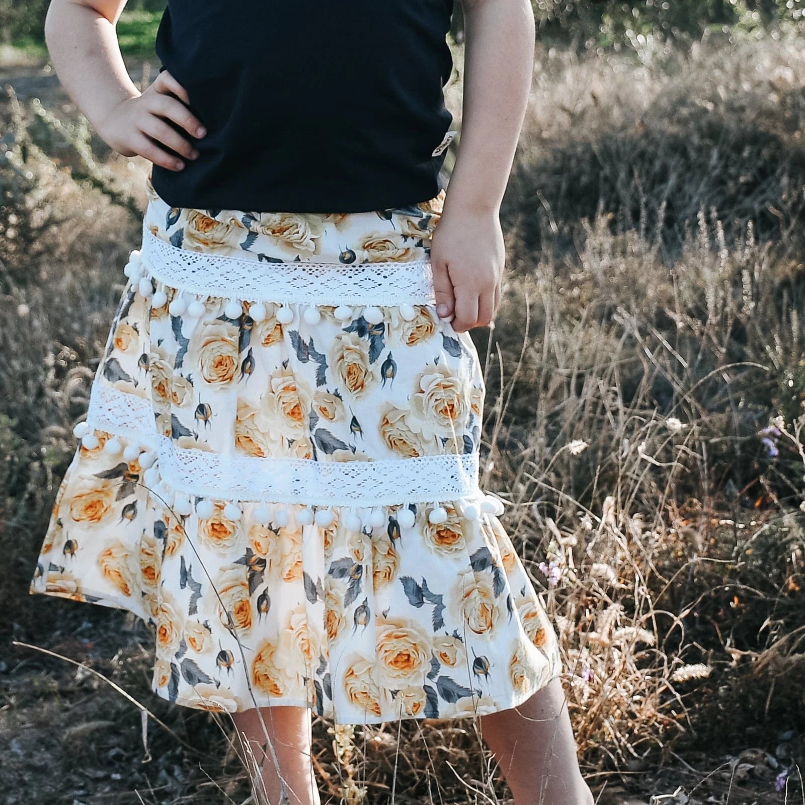 Lemon Floral Girls Maggie Skirt