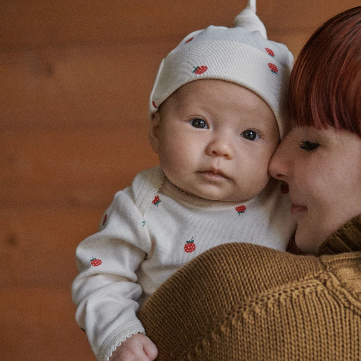 Raspberry Print Cotton Knotted Beanie